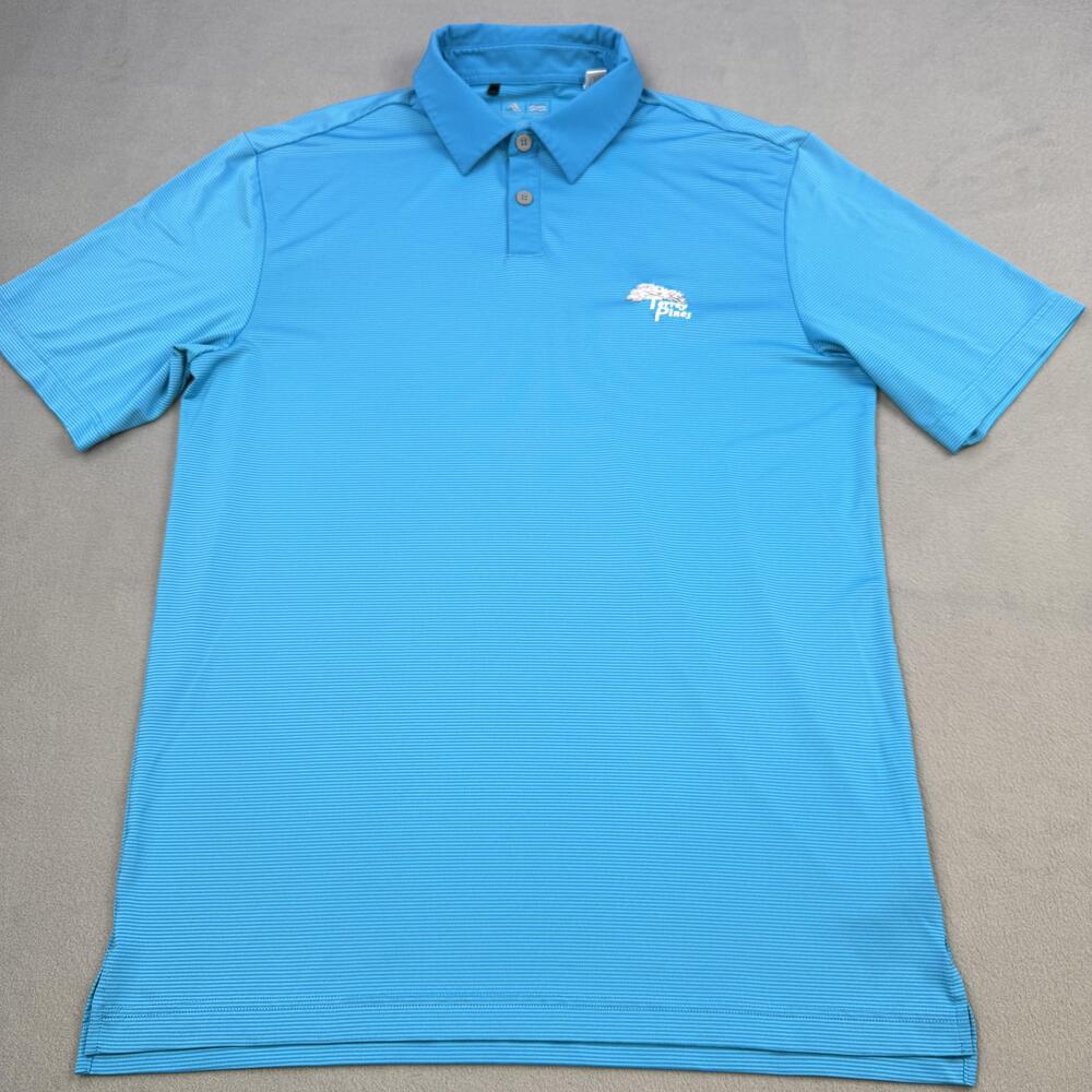 Adidas Golf Polo Shirt Mens Small Blue Stripe Torrey Pines Golf Performance